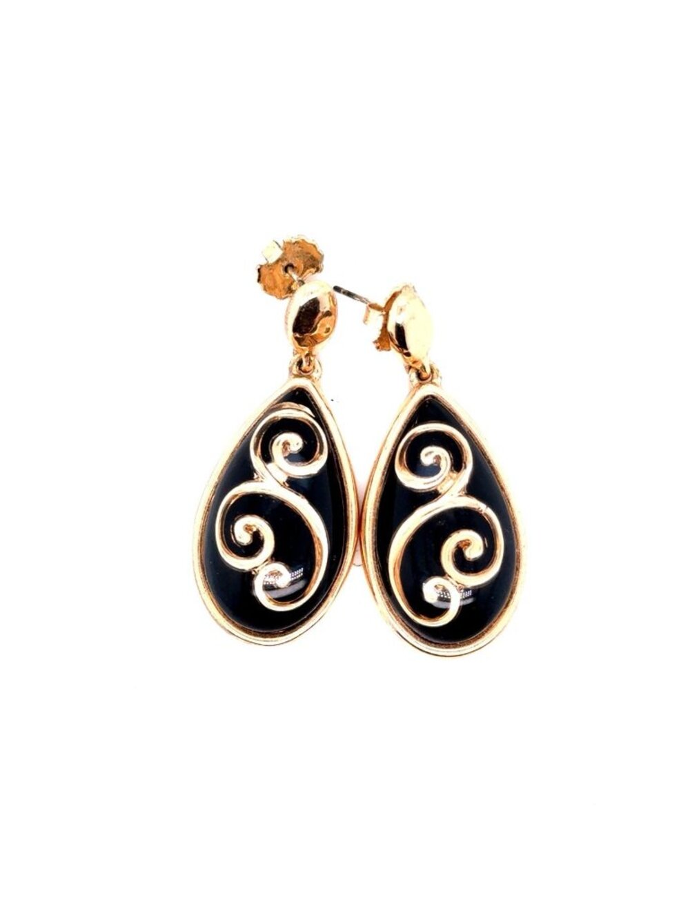 Black Stone Scroll Earrings